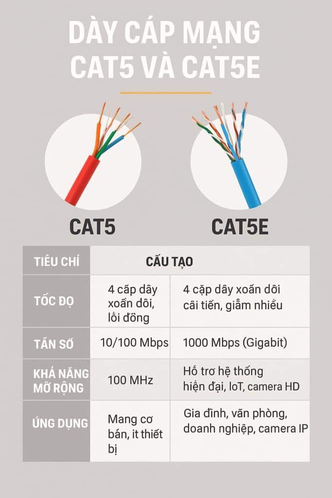 Cáp mạng Cat5 và Cat5e dùng cho camera
