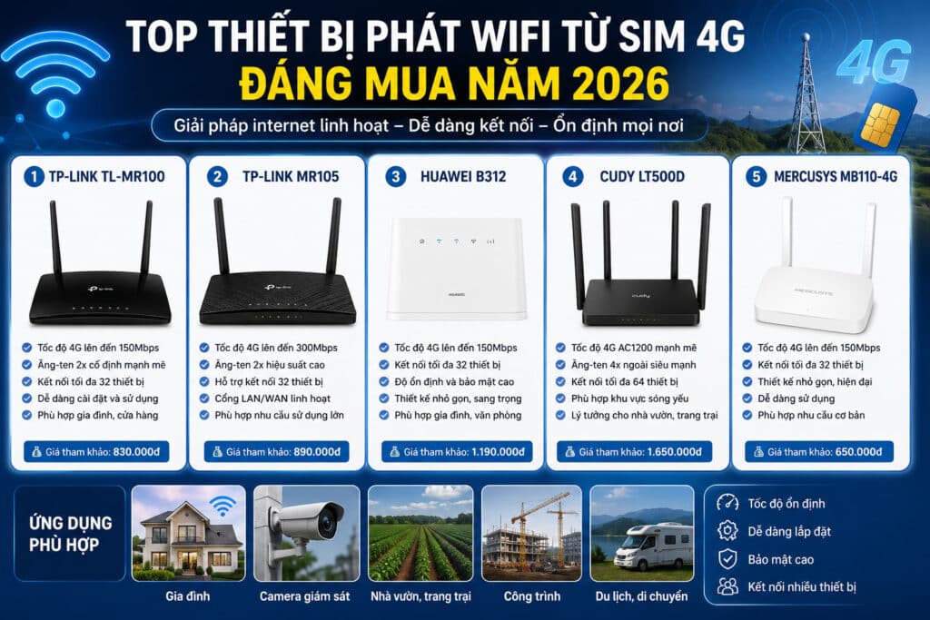 Top thiết bị phát Wifi từ sim 4G đáng mua năm 2026