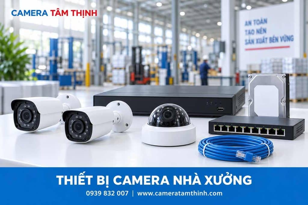 Camera, đầu ghi, ổ cứng và thiết bị mạng cho nhà xưởng