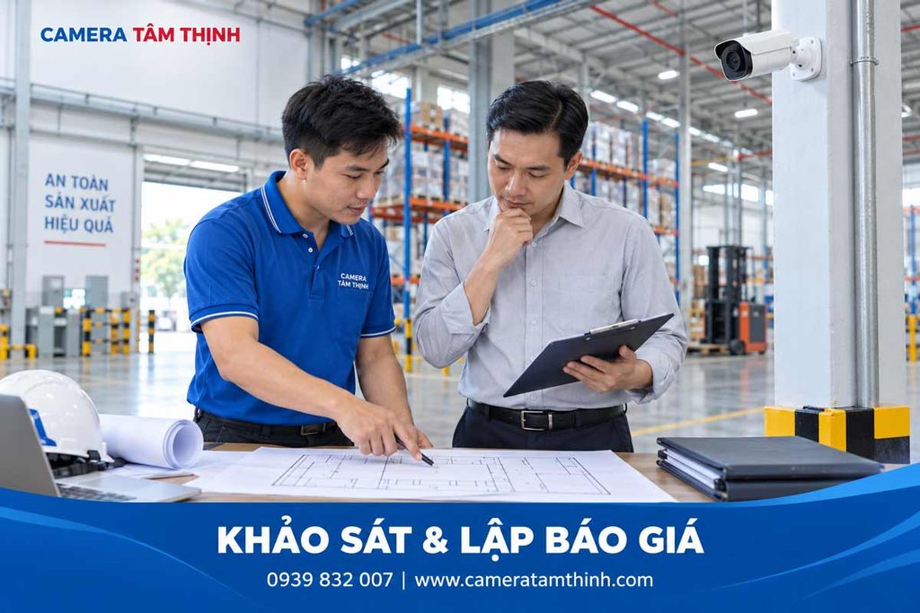 Kỹ thuật viên tư vấn phương án và lập báo giá camera nhà xưởng