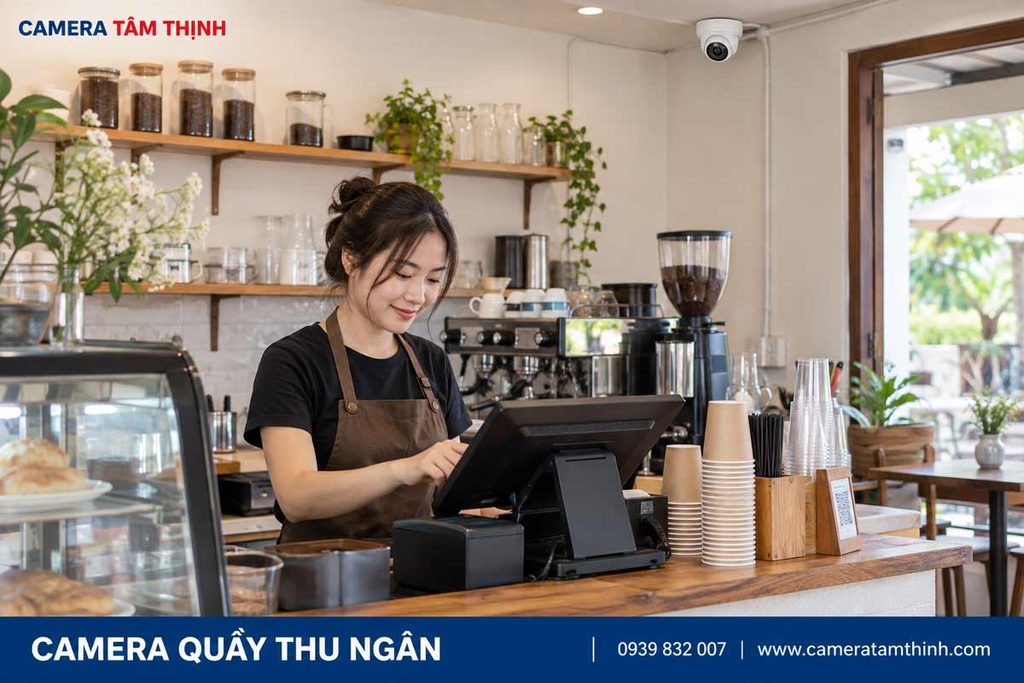 Camera giám sát quầy thu ngân quán cà phê