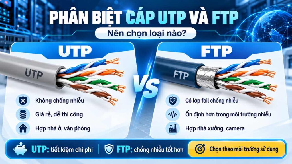 phân biệt giữa cáp utp và cáp ftp
